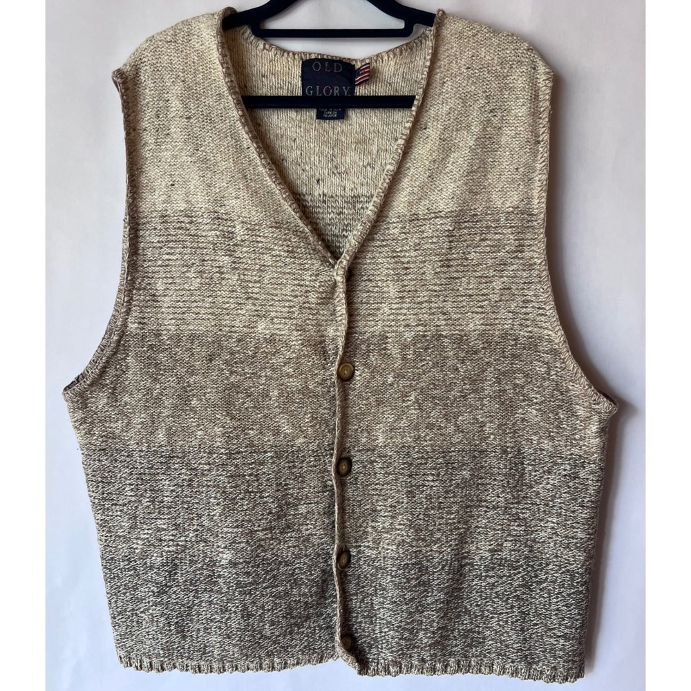 Old Glory cotton wool knit button-front sweater Medium‎
